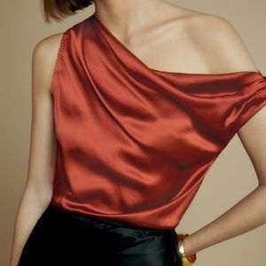 Elegant Red One-Shoulder Satin Top